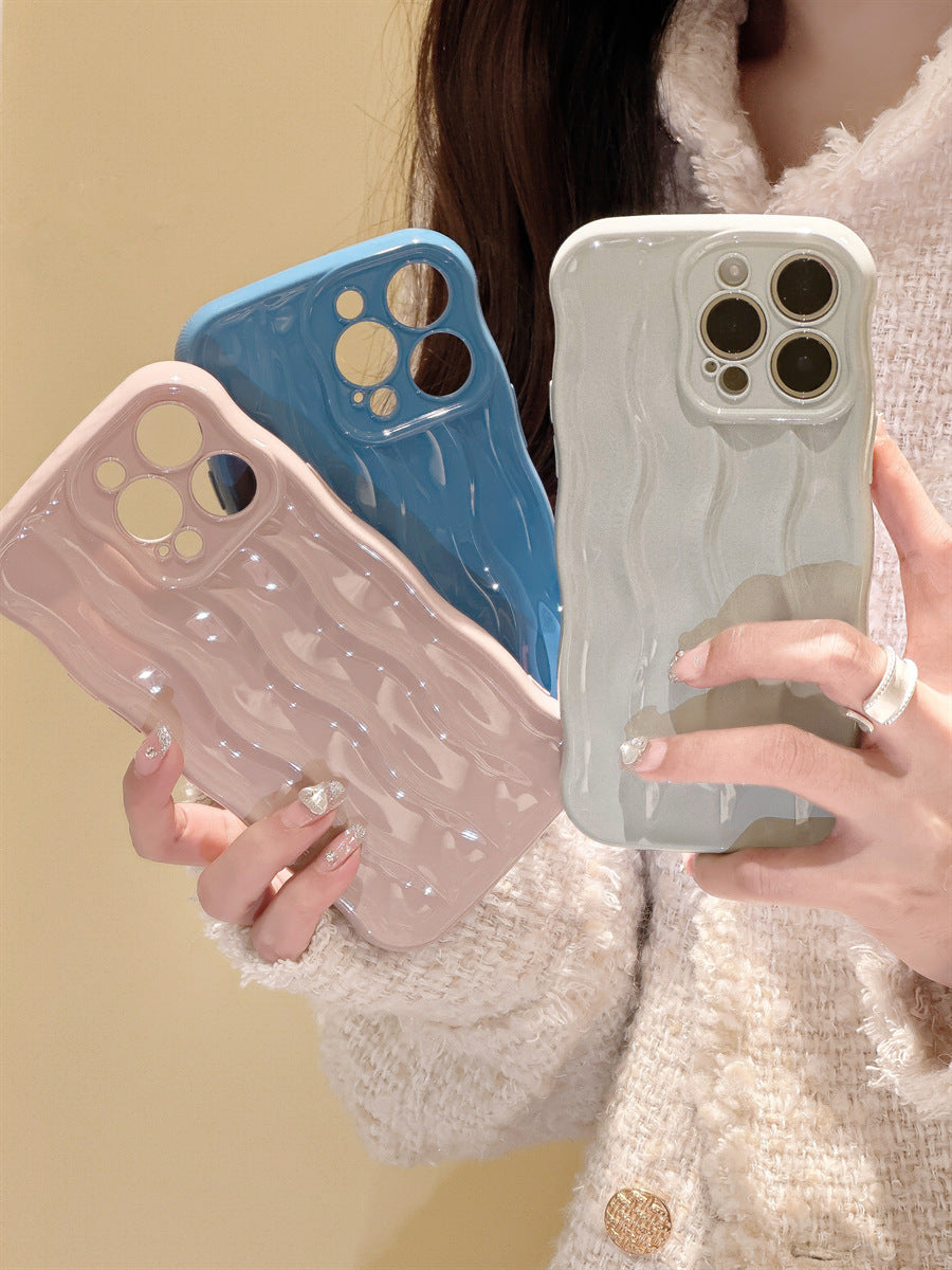 Accessories (Shipping fee not included) Niche wavy wrinkles are suitable for Apple 13 mobile phone case iphone14promax new simple personality 12pr