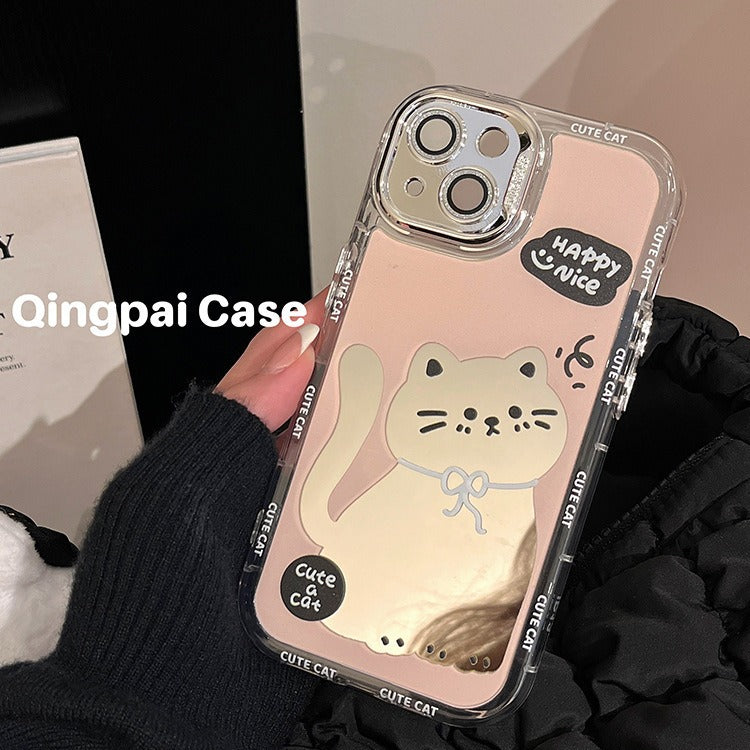 Accessories Japanese and Korean ins wind mirror cartoon cat suitable for Apple 15promax mobile phone case iphone13 new 14pro