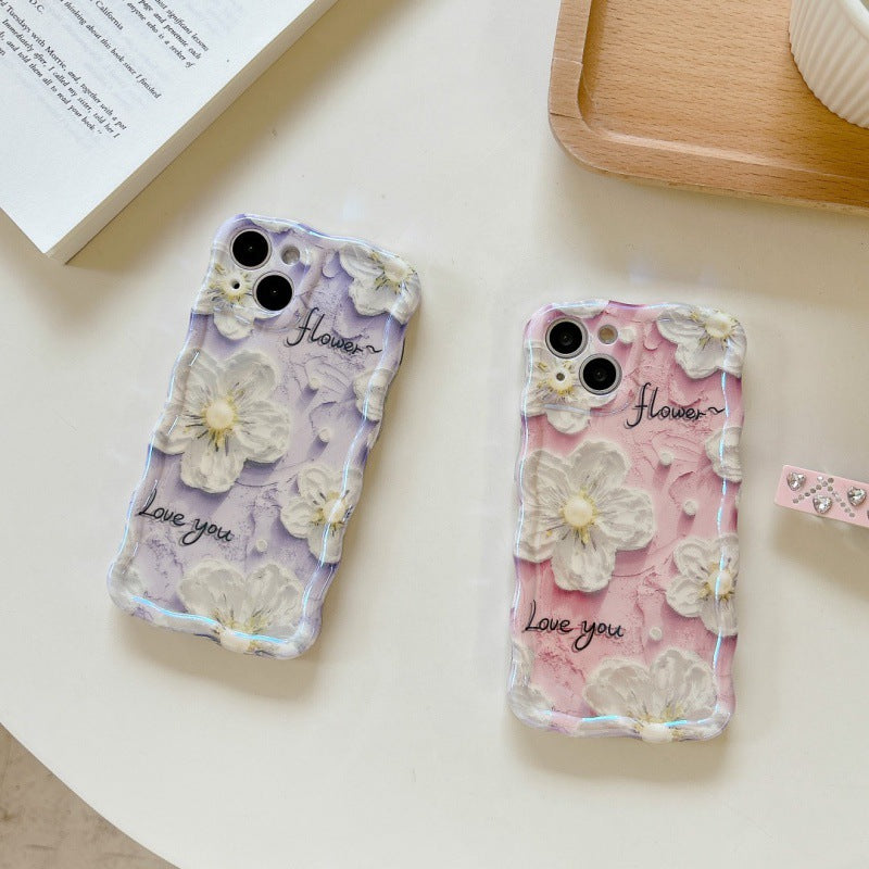 Accessories (Shipping fee not included) Purple foundation English flower twisted edge mobile phone trendy case Internet celebrity mobile phone case New creative iphone14 Apple ins