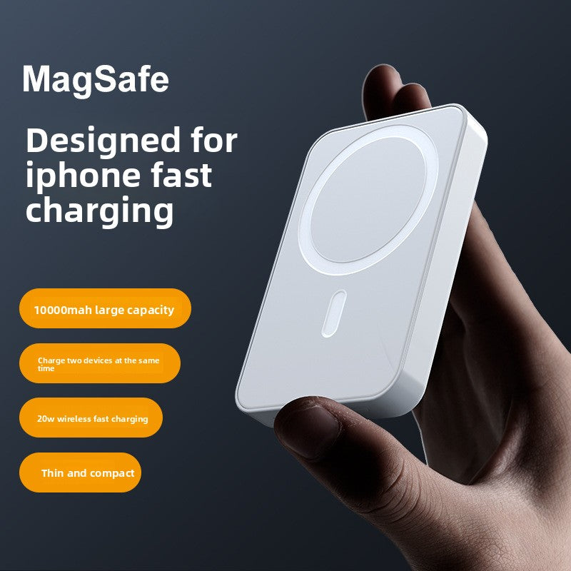 Magnetic wireless MagSafe power bank, large capacity, self-contained cable, fast charging mobile power supply.