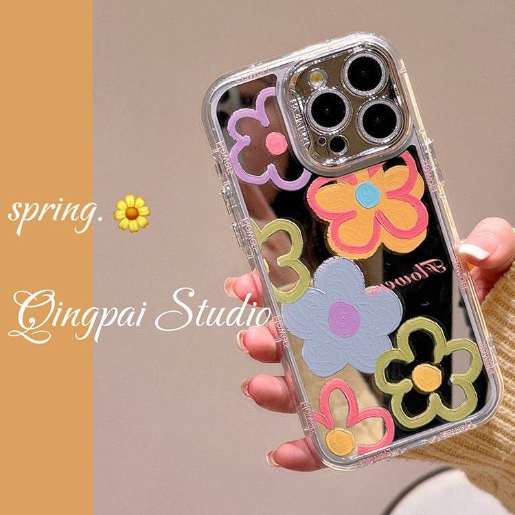 Accessories Mirror ins Oil Painting Color Flowers Suitable for Apple 15promax Mobile Phone Case iphone13 New 14pro Women