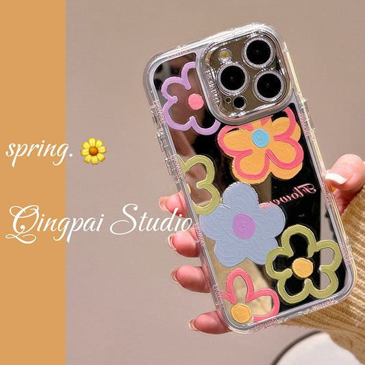 Accessories Mirror ins Oil Painting Color Flowers Suitable for Apple 15promax Mobile Phone Case iphone13 New 14pro Women