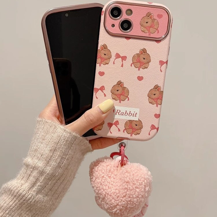 Accessories pink bow cartoon rabbit apple 15 mobile phone case iphone14 leather 13 soft case 12promax new