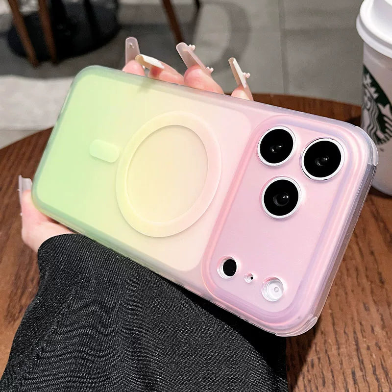 Double-sided matte silver magnetic suction for iPhone 17promax mobile phone case New iPhone16 semi-transparent matte gradual change smudge protective case 15pro built-in magnetic case Phone accessories