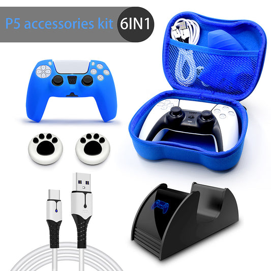 PS5 Controller Peripheral Accessory Set 6IN1 PS5 Controller Single Charge, Data Cable, Silicone Case, Joystick Cap