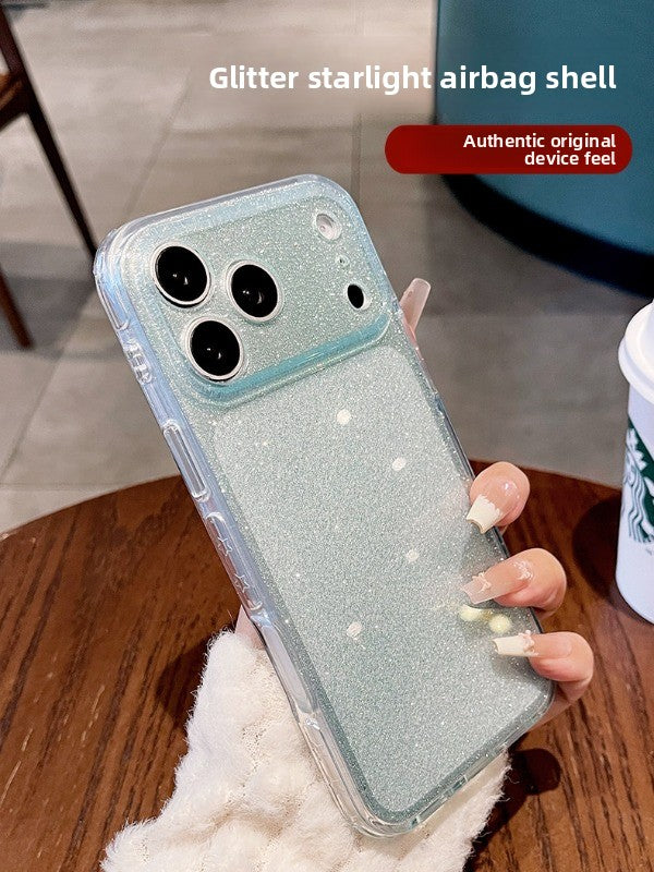 Glitter star airbag for iPhone 17promax mobile phone case new iPhone16 light luxury glitter transparent fine hole all-inclusive 15pro women's fresh flash case Phone accessories