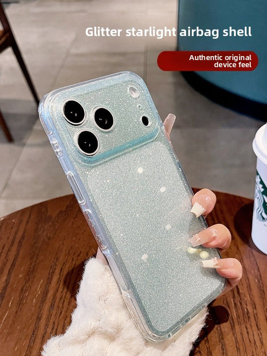 Glitter star airbag for iPhone 17promax mobile phone case new iPhone16 light luxury glitter transparent fine hole all-inclusive 15pro women's fresh flash case Phone accessories