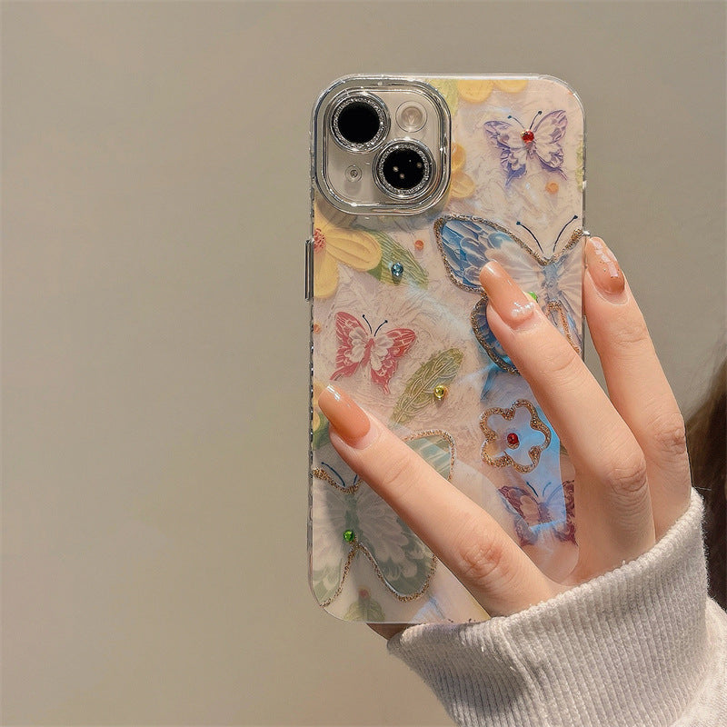 Accessories Simple oil painting Color butterfly flower for Apple 14 mobile phone case iphone15promax new 12pro