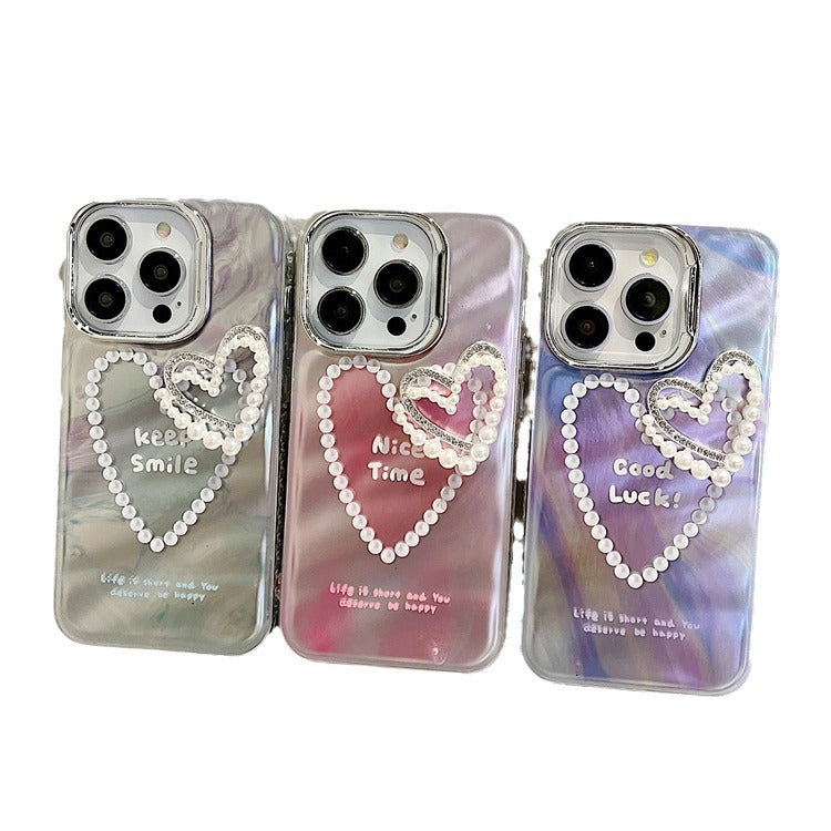 Accessories for feather yarn gradual change three-dimensional love bracelet iphone14promax mobile phone case apple 15 new ins wind