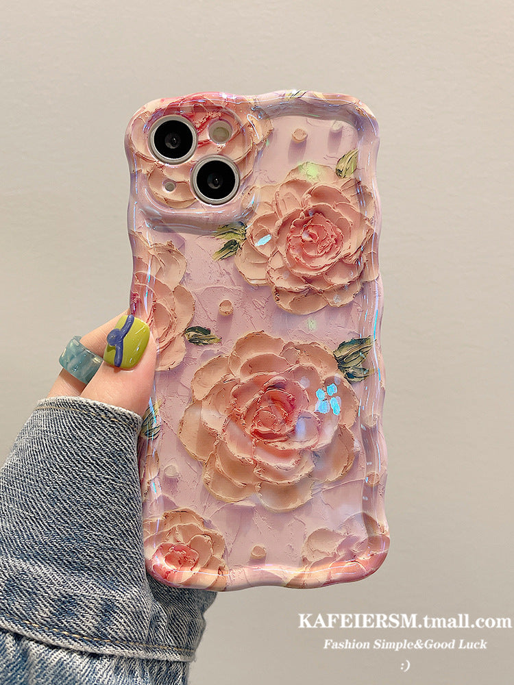 Accessories for iphone13 mobile phone case Apple 12 Blu-ray art oil painting flowers 14 new female 13pro