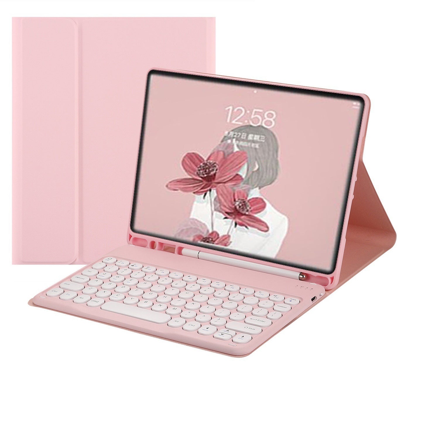 For iPad 10th generation 10.9 protective case round keycap bluetooth keyboard 10.2 soft silicone case with pen slot leather case protective Accessories