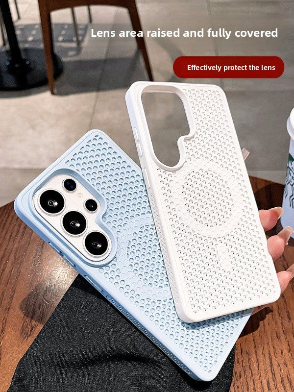 Heat dissipation magnetic suction for Samsung S26ultra mobile phone case New S26 + large area honeycomb mesh heat dissipation magnetic suction protective case S25ultra all-inclusive anti-drop male and female cases Phone accessories