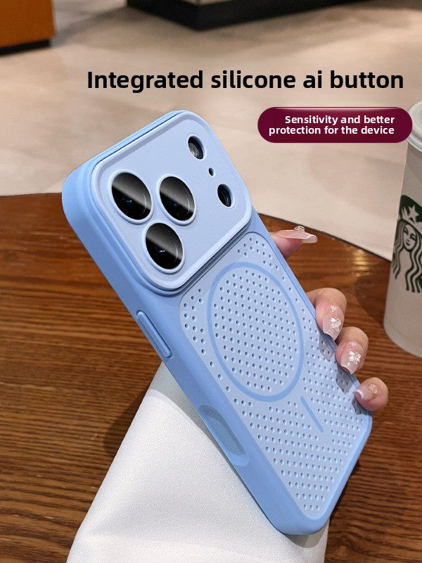 Mesh heat dissipation magnetic suction for iPhone 17promax mobile phone case new color scheme cherry red iPhone16 seconds bigger window breathable magnetic suction 15pro all-inclusive anti-drop case Phone accessories