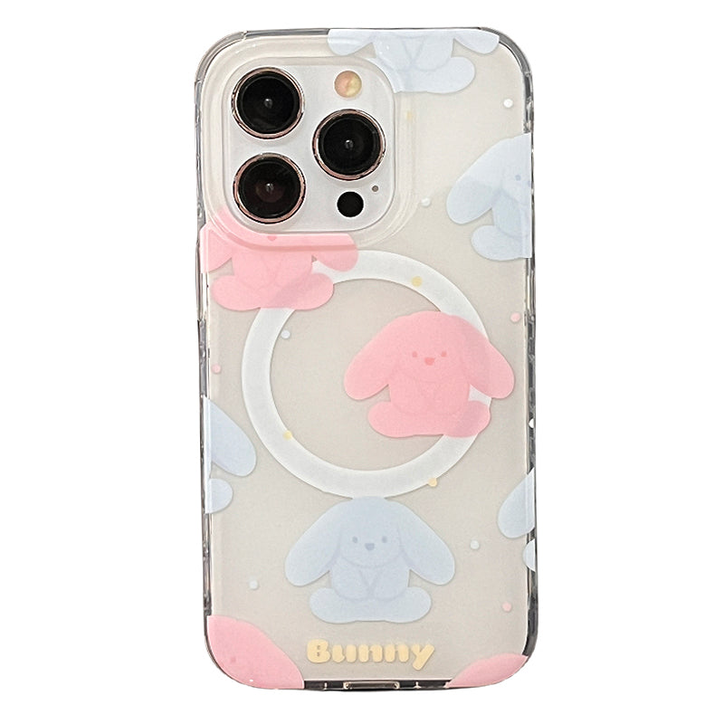 Accessories cute pink rabbit magnetic suction bracket for apple 15promax mobile phone case iphone14 new 12 double layer 13