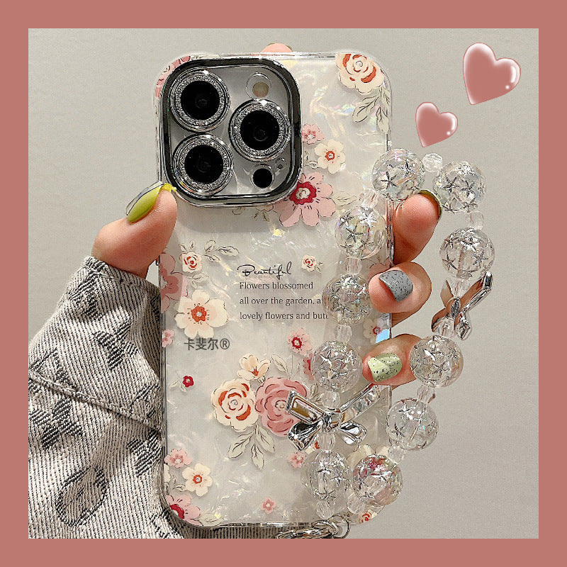 Accessories for summer super fairy shell pattern English flower bracelet iphone15pro max mobile phone case apple 14 new