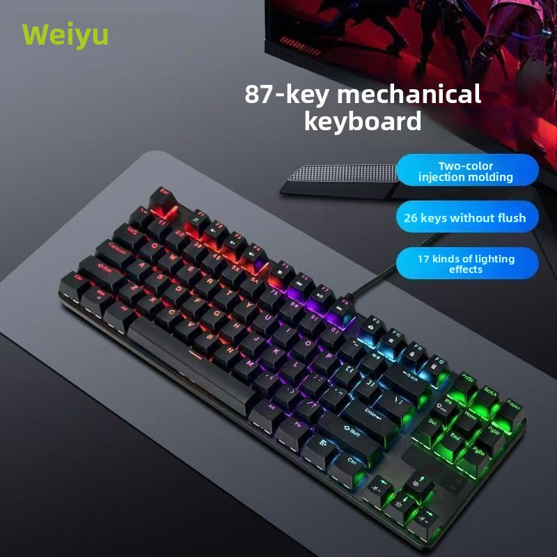 87-Key wired real mechanical keyboard, green axis game e-sports office, notebook universal