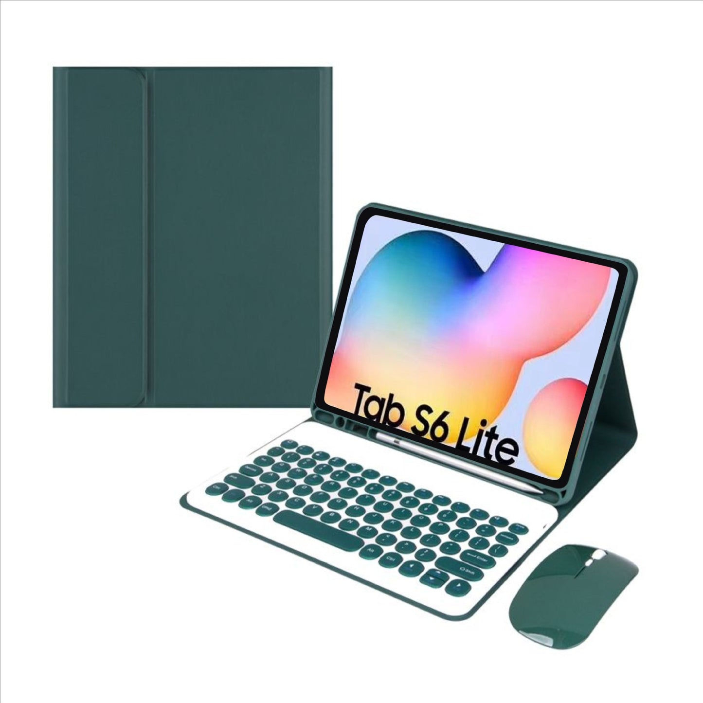 Applicable Samsung S6Lite Bluetooth keyboard A9 + pen slot protective case P620 round keycap keyboard S9plus leather case protective Accessories