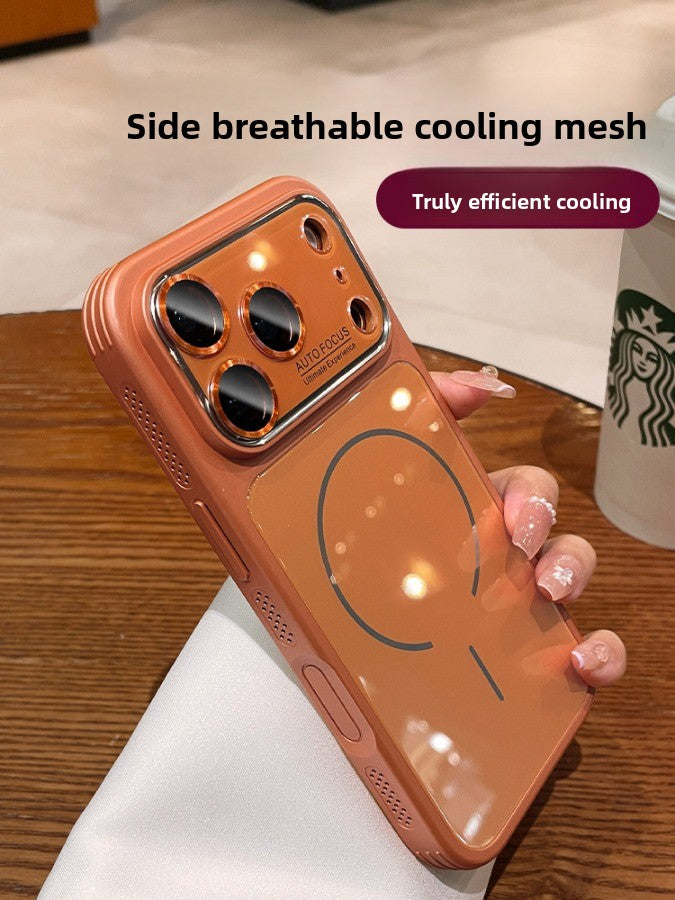 Frosted magnetic suction heat dissipation for iPhone 17promax mobile phone case The new iPhone16 seconds becomes larger Windows protective case 15pro Side mesh heat dissipation design Men's and women's Phone accessories