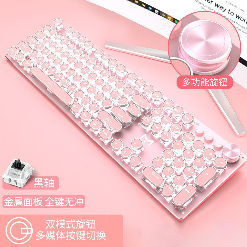 Accessories 912 Pink Mechanical Keyboard Mouse Set Wired Gaming Keys and Mice, Blue and Black Axis Keyboard