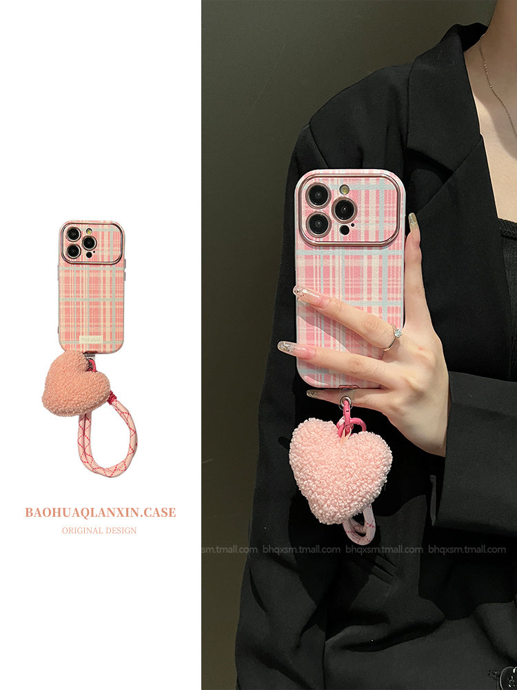 Accessories large window pink plush plush love for apple 15promax mobile phone case iphone14pro autumn and winter