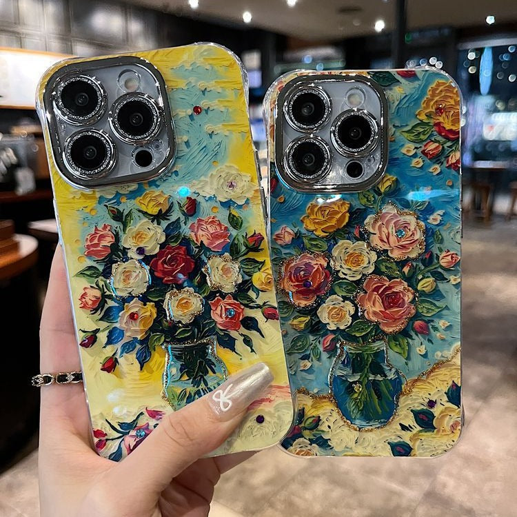 Accessories for Apple series iPhone15 new shell Blu-ray retro women's Internet celebrity sunset flower sea creative all-inclusive 14