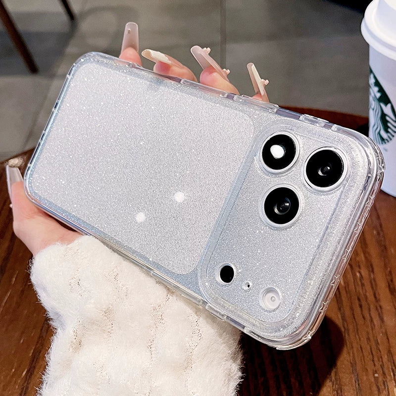 Glitter star airbag for iPhone 17promax mobile phone case new iPhone16 light luxury glitter transparent fine hole all-inclusive 15pro women's fresh flash case Phone accessories