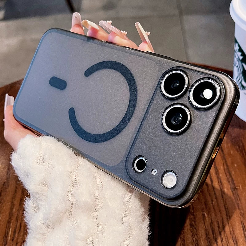 Ultra-thin ice mist magnetic suction for iPhone 17promax mobile phone case New iPhone16 skin matte fine hole all-inclusive protective case 15pro semi-transparent anti-drop case Phone accessories