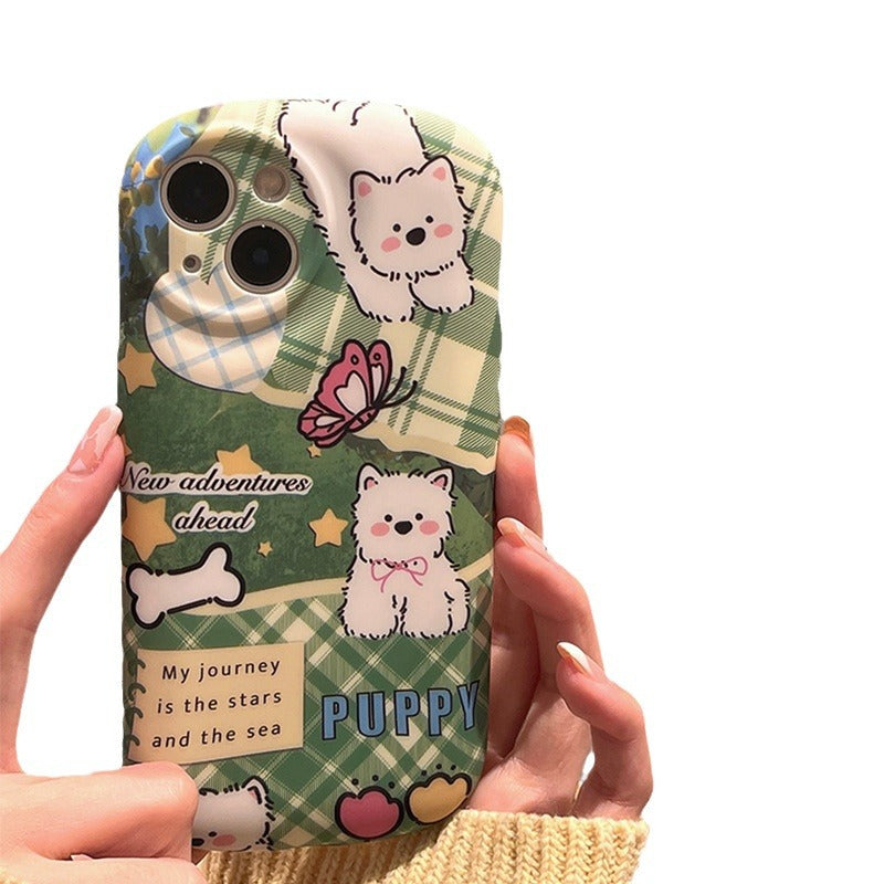 Accessories Cartoon green lawn puppy for Apple 15promax mobile phone case iphone13 new 14pro women's model