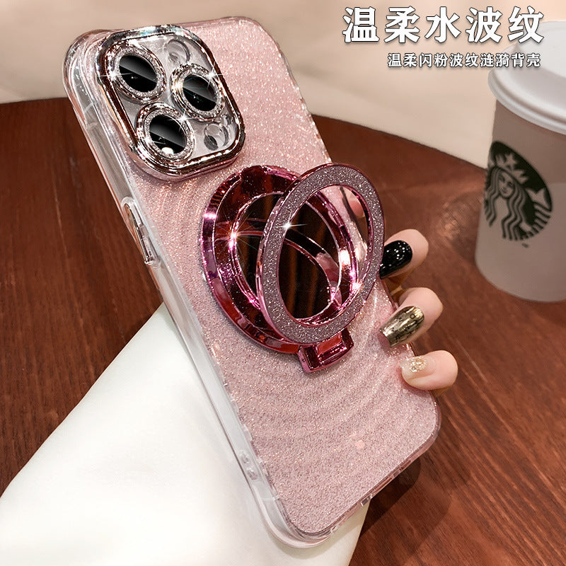 Accessories glitter Apple 15promax mobile phone case new iPhone14 four corners anti-drop 13 mirror magnetic suction bracket 12 women