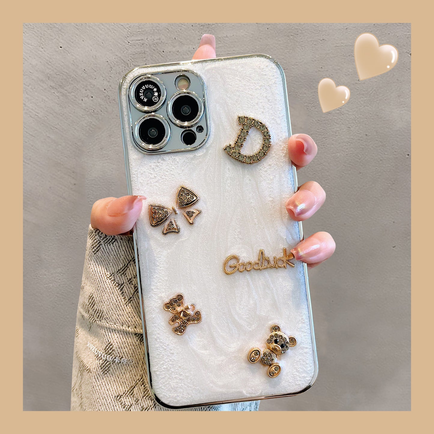 Accessories for iPhone 15 mobile phone case iphone14promax three-dimensional rhinestone letter bear 13 simple ins wind 12