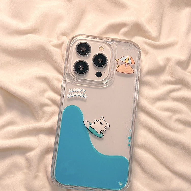 Accessories Summer Cute Animal Surfing Flow for iPhone 14 Mobile Phone Case Transparent iPhone15ProMax Flow Creator