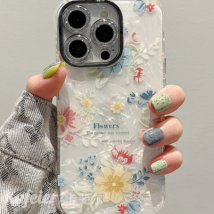 Accessories for summer super fairy shell pattern English flower bracelet iphone15pro max mobile phone case apple 14 new