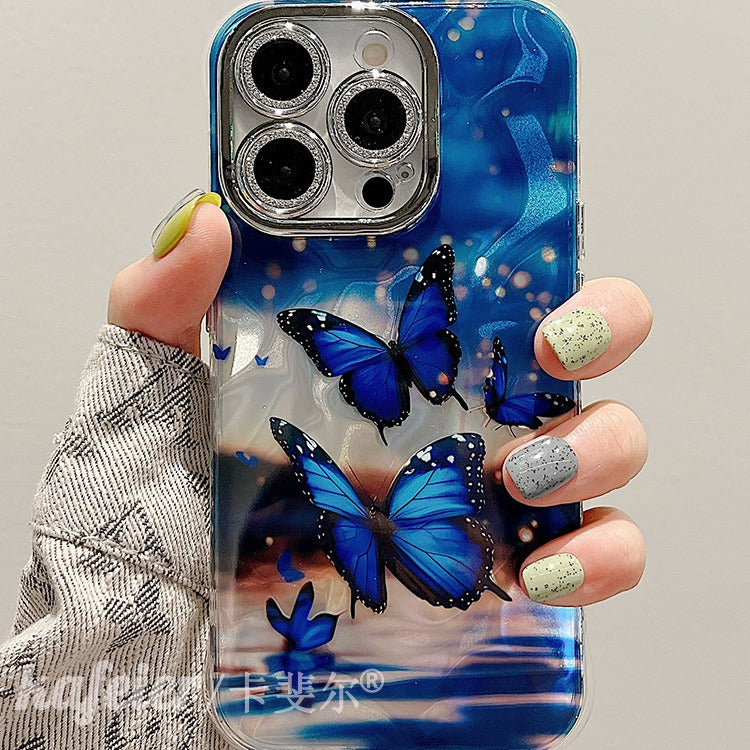 Accessories Superior sense beautiful blue butterfly bracket bracelet iphone15pro max mobile phone case apple 14 new