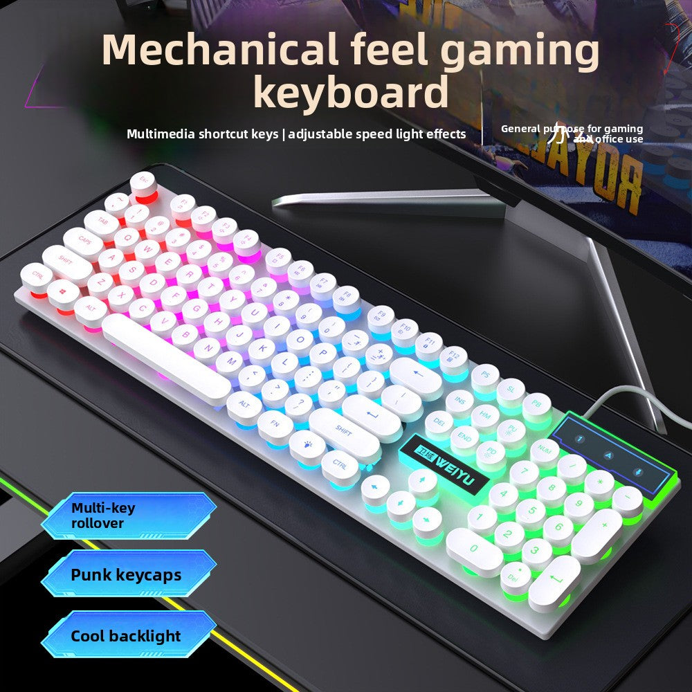 Floating retro punk keycaps mechanical feel wired keyboard mouse luminous set game office desktop computer