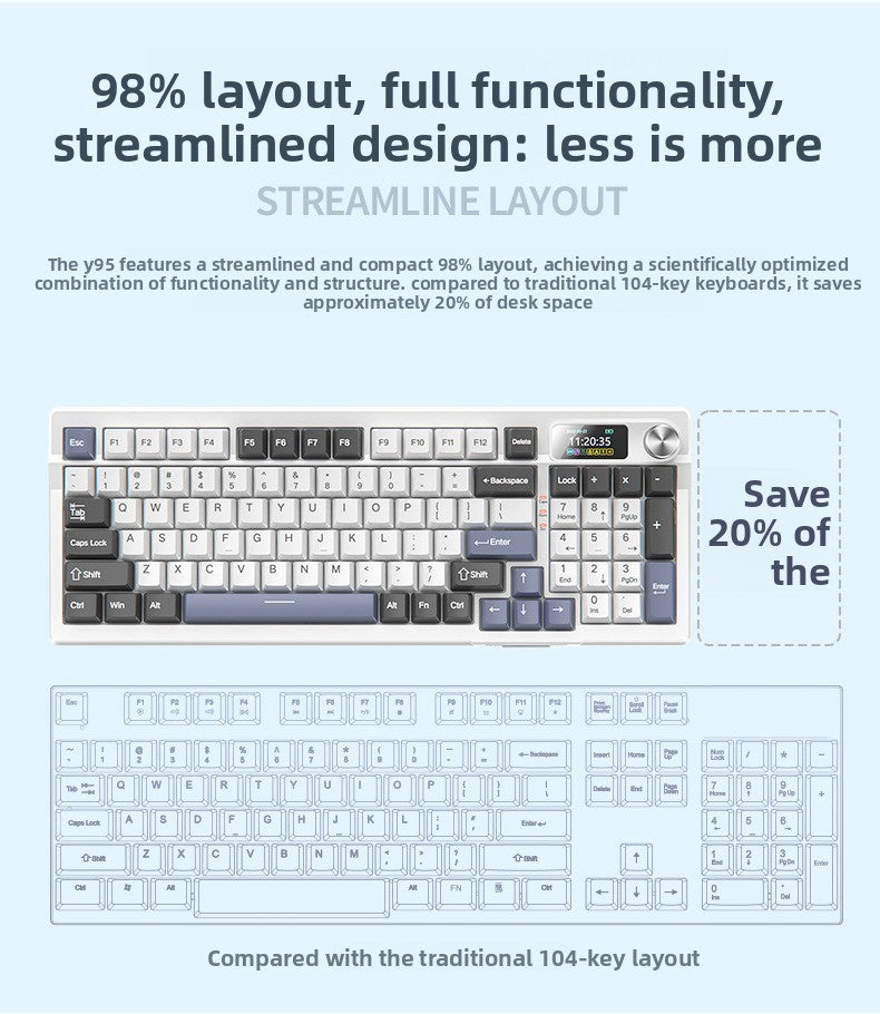 Y95 bluetooth three-mode mechanical keyboard customized wireless 98 with RGB wired gaming gasket computer peripherals