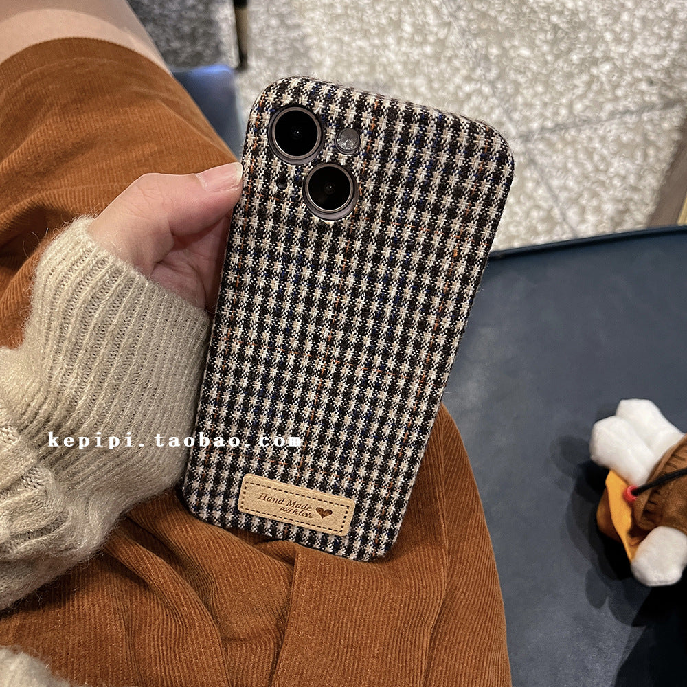 Accessories retro literary small plaid for iPhone14Pro iPhone case protective case soft 15 Japanese Korean ins girl