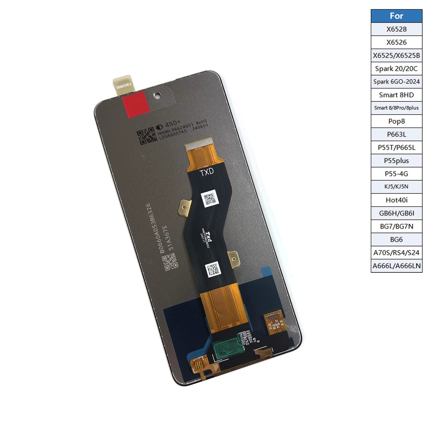 LCD Touch screen assembly for Tecno X6525 KJ5 BG7 X6525B Spark 20 BG6 A70S display screen assembly