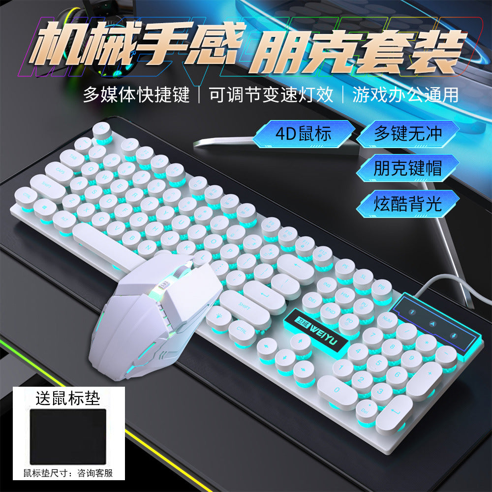 Mechanical feel wired keyboard mouse luminous set game office desktop computer