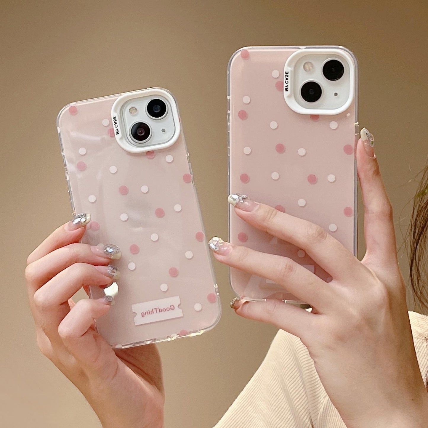 Accessories [Apple] iPhone14 13 12promax anti-drop ins lotus root powder brown and white polka dot women's mobile phone case