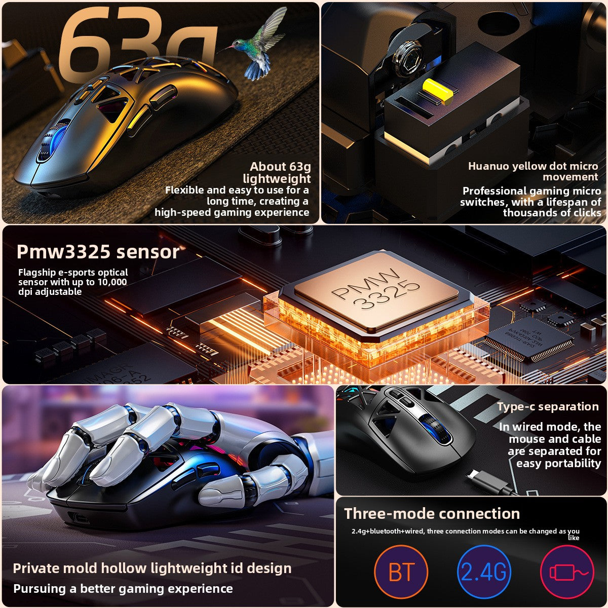 Silver carving G17 lightweight hole mouse Bluetooth wireless three-mode game e-sports computer RGB wired