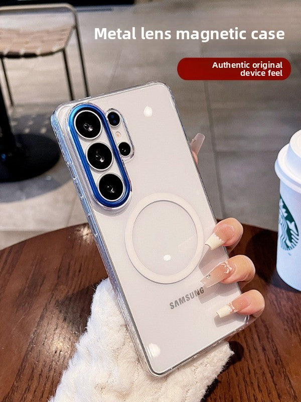 Metal lens for Samsung S26ultra phone case, new S26+  S25 Ultra protective case transparent magnetic full-coverage shockproof ultra-thin S25ultra women's premium hard case phone accessories