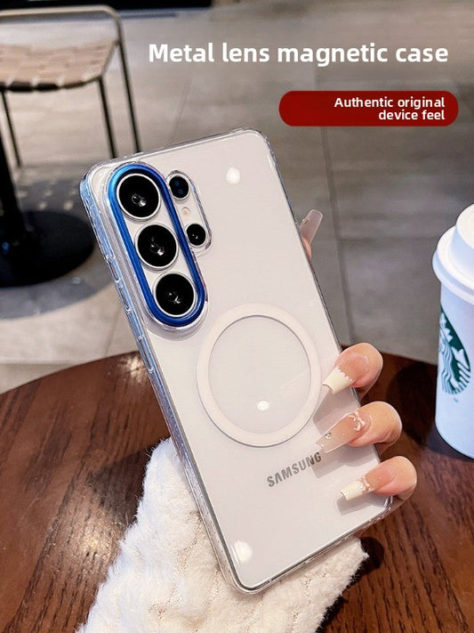 Metal lens for Samsung S26ultra phone case, new S26+  S25 Ultra protective case transparent magnetic full-coverage shockproof ultra-thin S25ultra women's premium hard case phone accessories