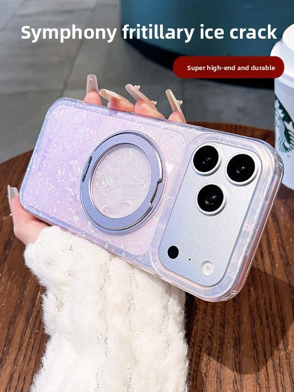 Gilded shell pattern stand for iPhone 17 Pro Max phone case, new iPhone 16 gradient gradient gradient with built-in pearlescent glitter protective cover, 15 Pro stand case, Phone accessories