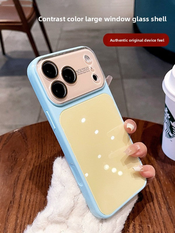 Contrasting color large window glass for iPhone 17promax mobile phone case New iPhone16 seconds change 17pro large window dopamine soft edge 15pro with lens film protection Phone accessories