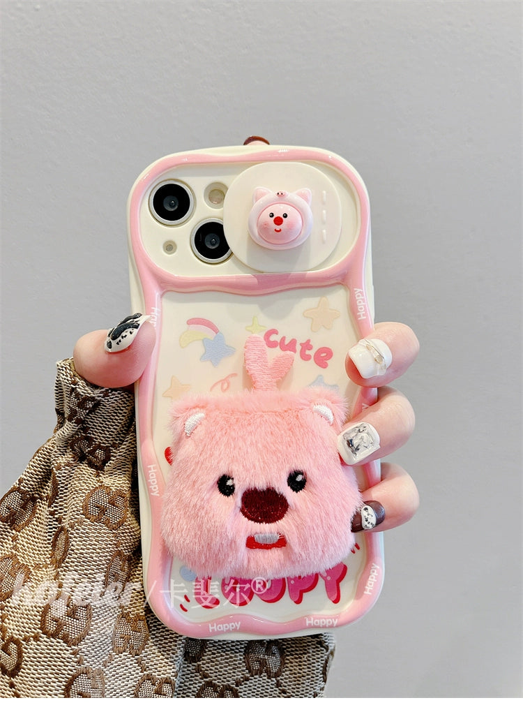 Accessories sliding window three-dimensional plush little beaver for iphone15pro max mobile phone case apple 14 new ins wind