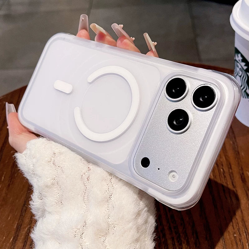 Corrugated matte magnetic suction for iPhone 17promax mobile phone case New iPhone16 four-corner airbag anti-drop protection 17pro strong magnetic adsorption matte texture women's case Phone accessories