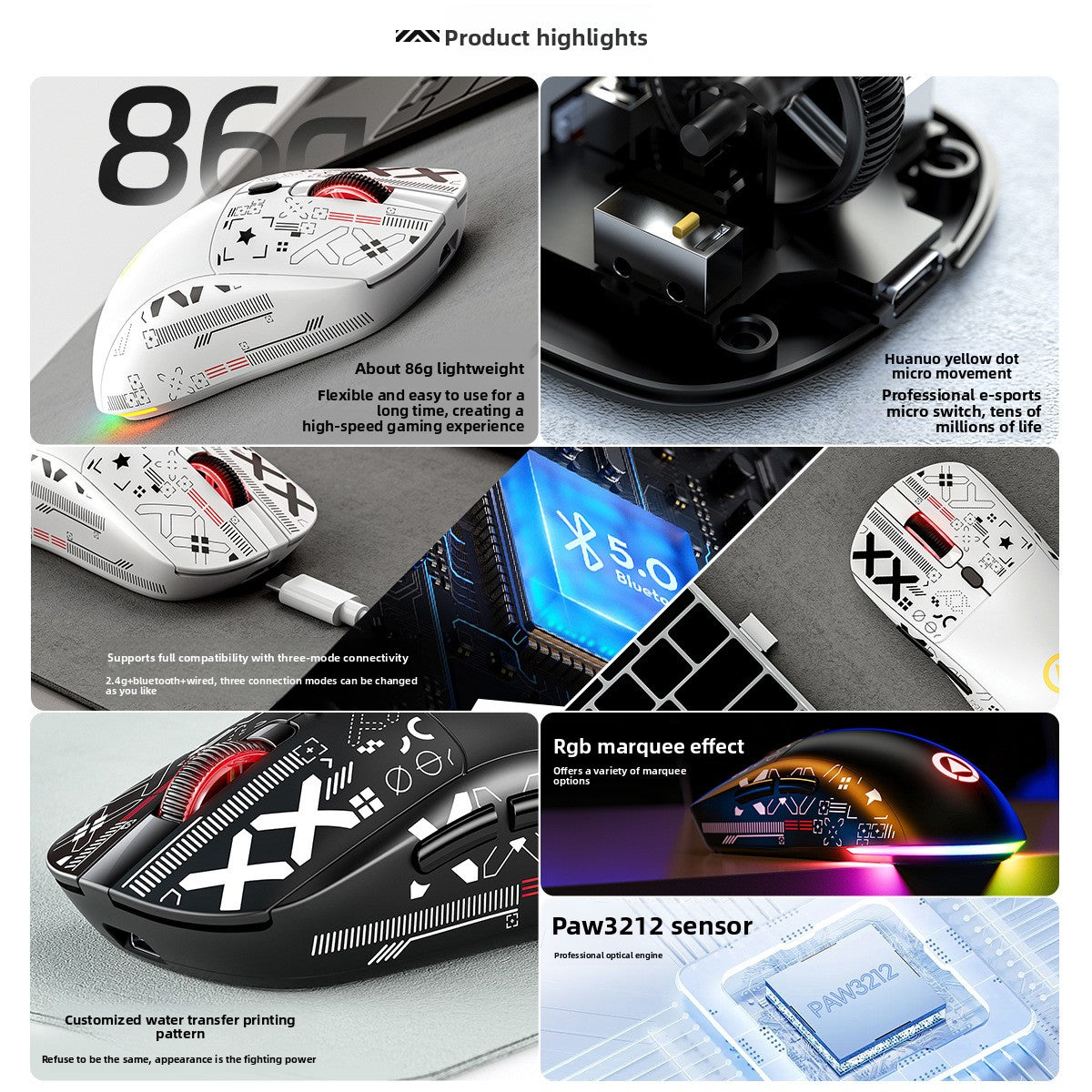 Silver Diao G18 Bluetooth wireless three-mode lightweight mouse game e-sports desktop computer RGB wired