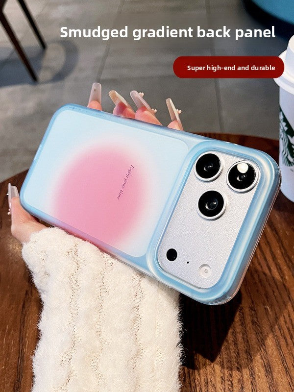 Semi-transparent gradual change blush For iPhone 18promax mobile phone case New iPhone17 smudged English letter protective case 16pro Summer clear women's simple case Phone Accessories