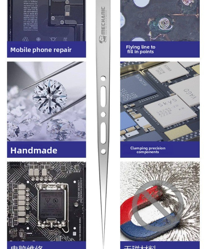 Stainless steel bend, extra hard antimagnetic tweezers, high precision straight bend pointed tweezers, mobile phone repair, anti-static repair tools
