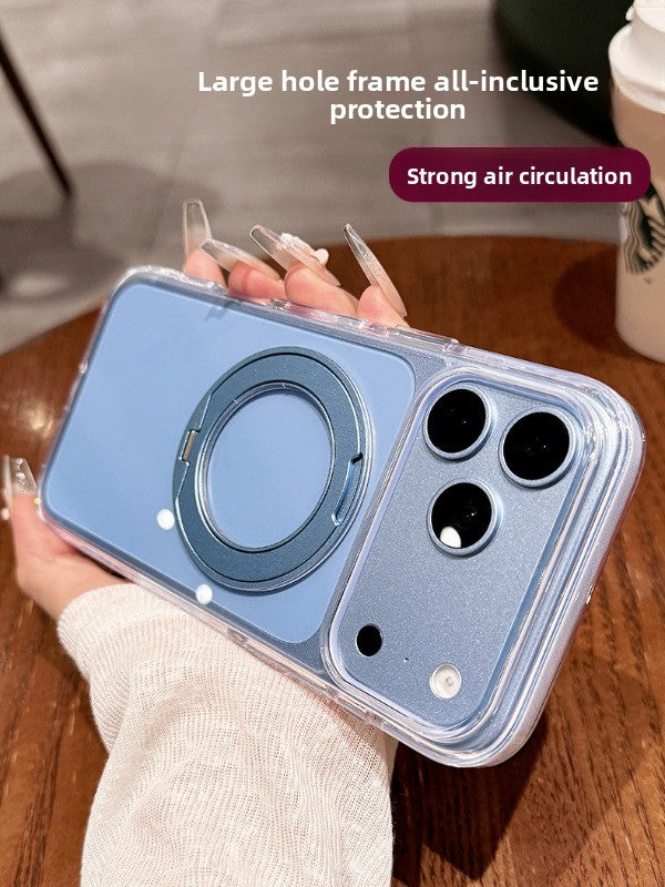 High transparency anti-collision strip fulcrum shell For iPhone 18promax mobile phone case New iPhone17 fully transparent with 360 ° rotating bracket protective case 18pro men's and women's shell Phone Accessories